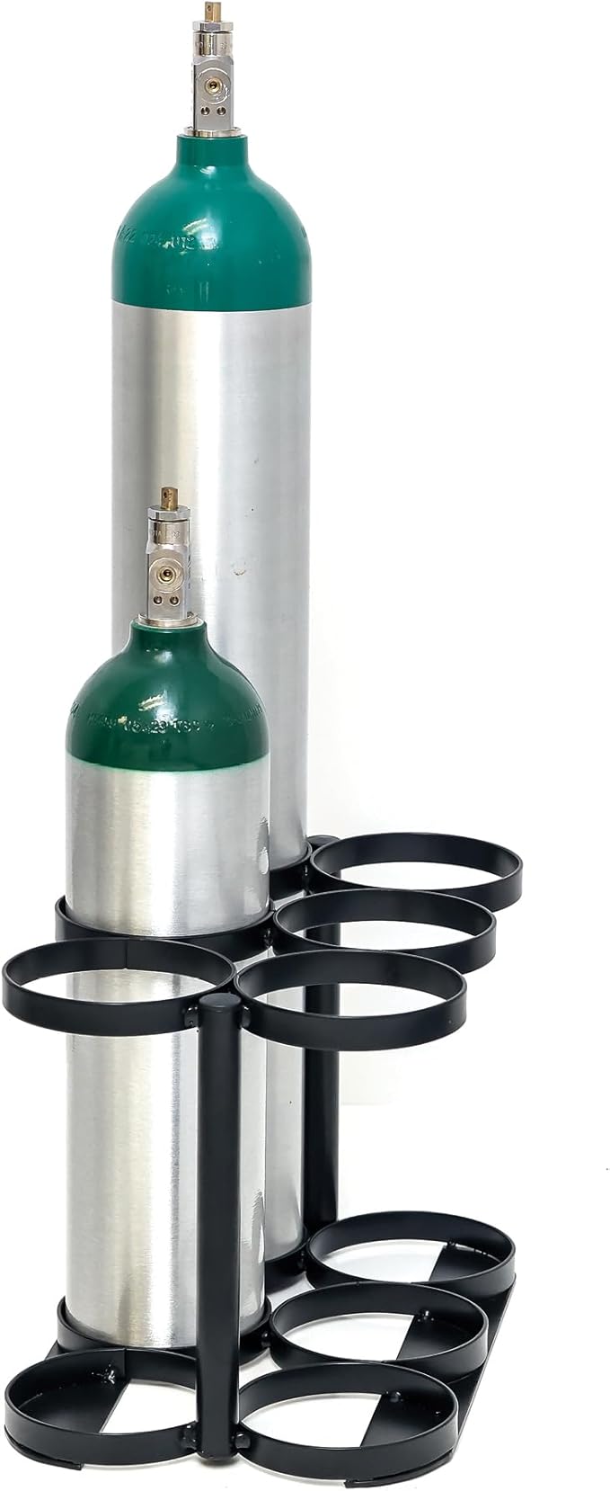 AireMed Oxygen Tank Holder – Holds (6) E, D or M9/C Size Tanks - Heavy-Duty Oxygen Cylinder Rack for Storage and Transportation – Floor Mountable Oxygen Rack – Stylish Black Frame - 4.5" Diameter