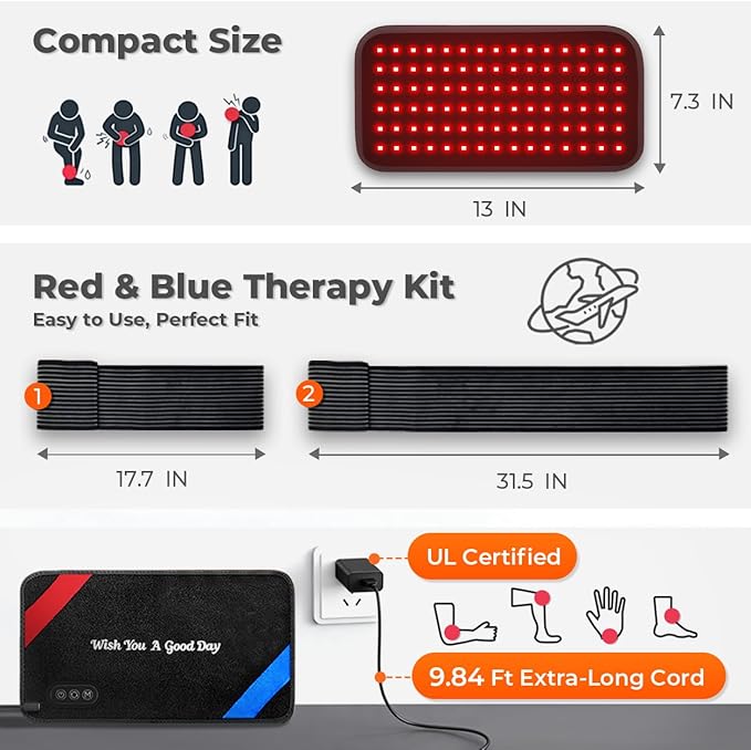 Red Light Therapy for Body – 90 LEDs Triple Wavelength (660/850/460nm), 13"x7.3" Wearable Infrared Light Therapy Pad for Pain Relief, Muscle Recovery & Skin Care – 27 Customizable Options