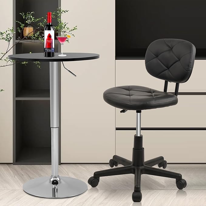 Round Rolling Stool with Adjustable Height and Pu Leather Backrest Swivel Stool Chair for Salon Tattoo Work Office Massage Black