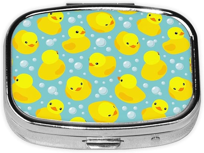 Small Pill Box Yellow Rubber Ducks, Cute Pill Case for Purse, Metal Travel Pill Holder Portable Pill Container Holder Storage for Supplement, Vitamin, Fish Oil, Medicine