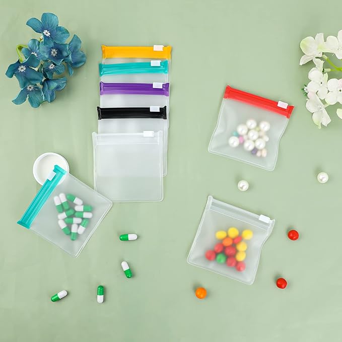Zippered Pill Pouch Reusable Pill Pouch Bags Storage Pouches with Slide Lock Pill Bags Small Portable Pill Bag Travel Plastic Pill Bag with Slide Lock for Pills Small Items (12 Pieces)