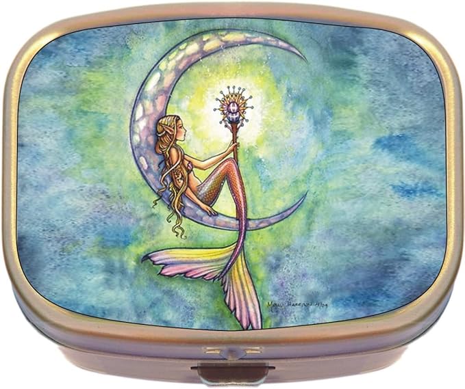 Mermaid Moon Brass Rectangle Pill Box