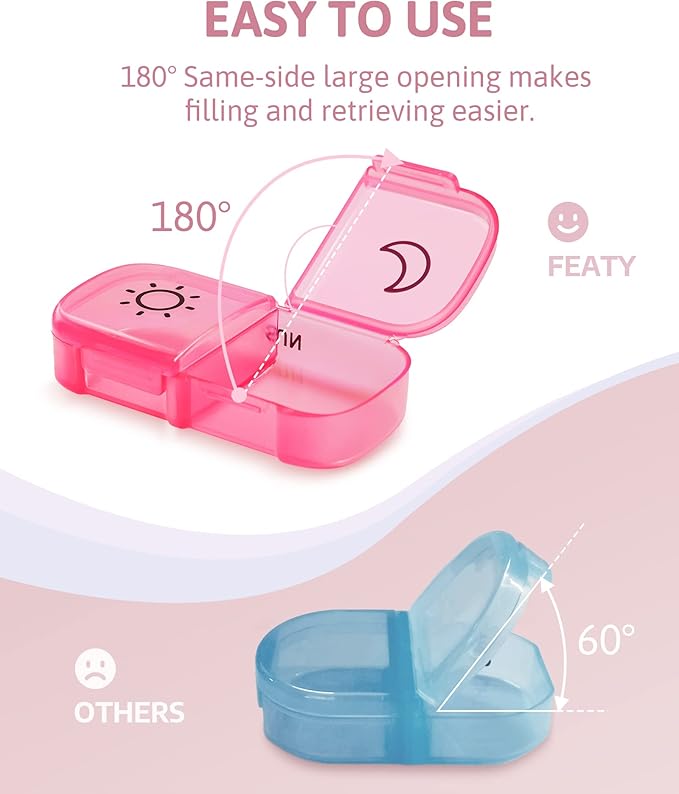 FEATY Weekly Pill Organizer 2 Times a Day with Same-Side Large Opening for Easy Filling & Retrieving, Color Tracking 7 Day AM PM Pill Box with Large BPA Free Pill Case for Vitamins, Fish Oils (Black)
