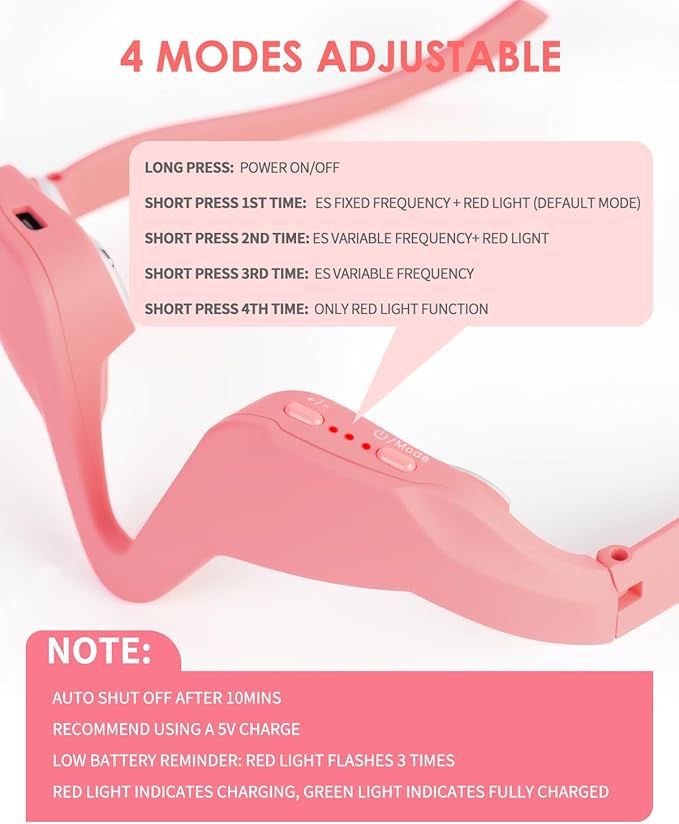 UTK Under Eye Red Light Therapy Device, 630nm Red Light Glasses for Eye Bags, Dark Circles, Puffiness, Rechargeable & 39g Ultra-Light, Gift for Women (Pink)
