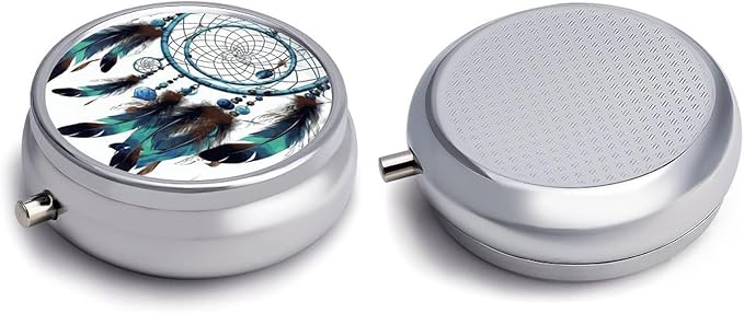Native American Dream Catcher Pill Box Travel Pill Case for Purse Pocket Weekly Medicine Organizer with Mirror 3 Compartment Round Medicine Case Portable PillcaseHolder for Daily