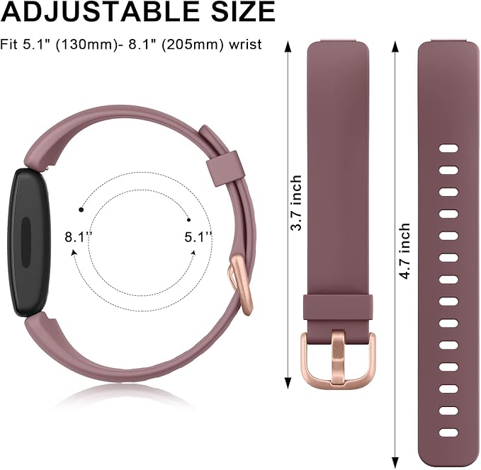 3 Pack Silicone Bands Compatible with Fitbit Inspire 2 Bands for Women Men, Adjustable Replacement Sport Wristbands Straps for Fitbit Inspire 2 / Ace 3 (Starlight/Smoke Violet/Milk Tea)