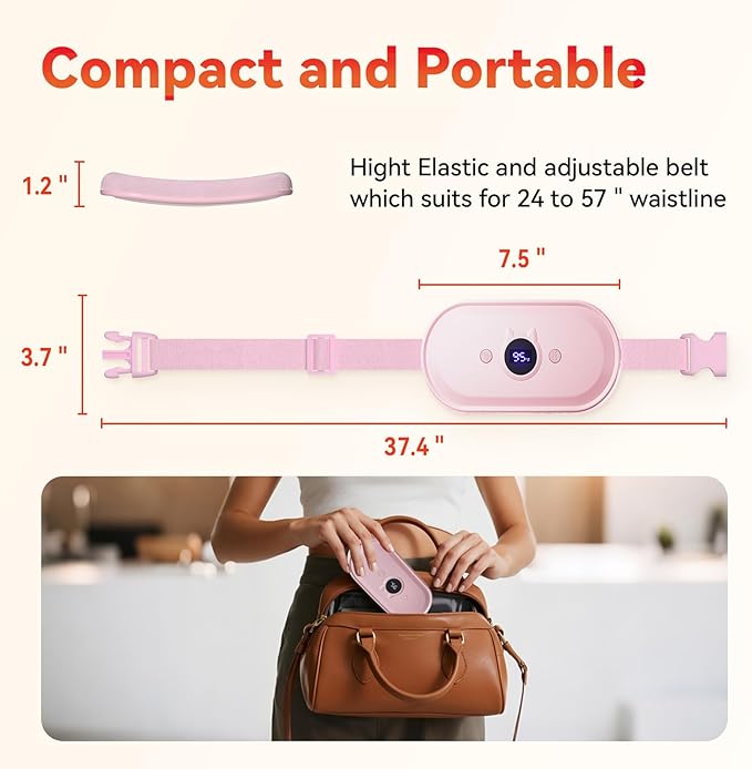 Portable Heating Pad for Period Cramps Relief Vibrating Menstrual Heating Belt for Women, 5000mAh with 7 Heat Levels and 7 Modes for Menstrual, Pain Relief for Back & Stomach - Pink