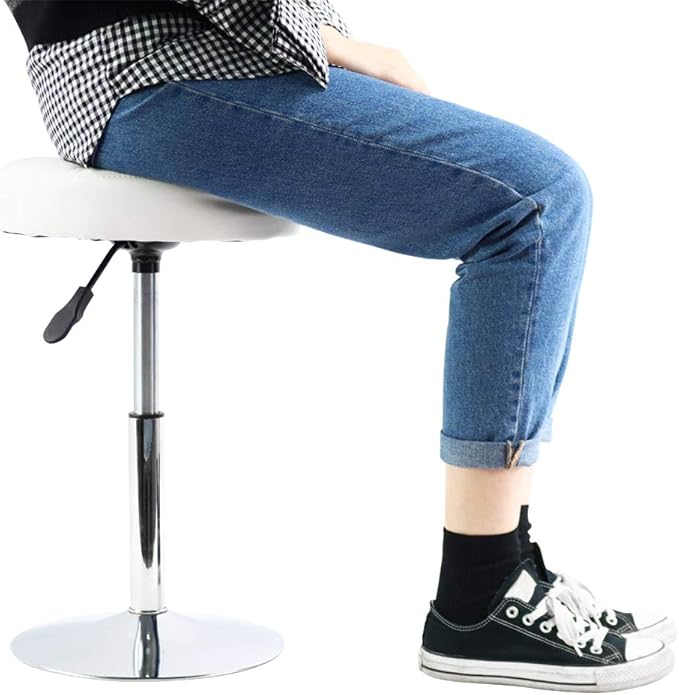 FURWOO Adjustable Swivel Barstool, White, PU Leather, 32cm Diameter, 220lbs Maximum Load