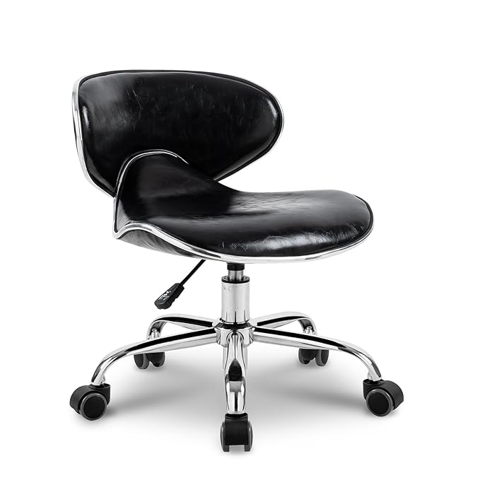 Paddie Pedicure Stools for Nail Tech, Salon Spa Stool Back Support Short Height Adjustable Hydraulic Swivel Chair, Perfect for Massage/Tattoo/Esthetician/Shop/Medical, Black