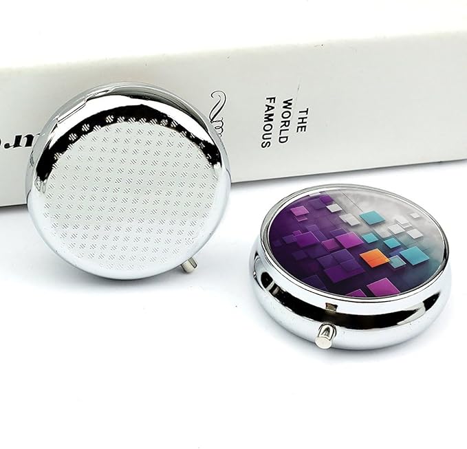 Different Colored Squares Pill Box 3 Compartment Small Pill Case Portable Pill Box for Pocket Or Purse Round Metal Pill Box Cute Medicine Organizer Holder to Hold Vitamins Medication