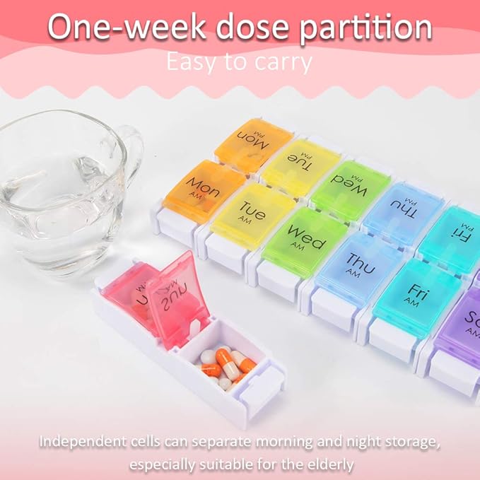 AM PM Pill Organizer 2 Times a Day, 7 Removable Daily Pill Cases with Permanent Printed Labels, Large Capacity for Fish Oil & Vitamins, BPA-Free Travel Medicine Holder for Seniors & Daily Use (1 Week)