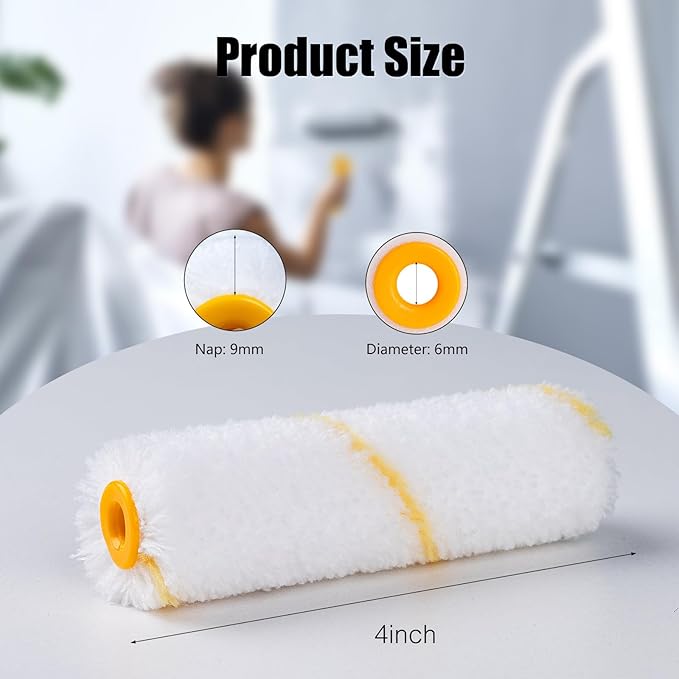 Mister Rui Paint Roller Covers, 10 Pieces, 4 Inch Paint Roller 9mm Nap, Microfiber Paint Rollers for Painting Walls, Cabinets, Trim, Use with All Paints and Stains