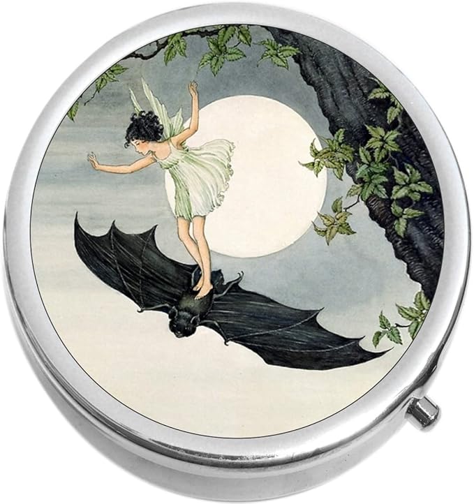 Girl Riding Bat Art Nouveau Medicine Pill Box