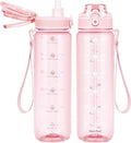32 oz Water Bottle with Detachable Straw, Clear Motivational Water Bottles with Time to Drink, Tritan & BPA Free Sports Water Jug with Time Marker, Upgraded handle design