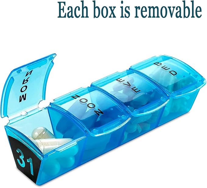 Monthly Pill Organizer 4 Times A Day, 31 Day Pill Box Detachable Compartments, Portable Travel Daily Pill Case, Bpa Free Airtight Medication Holder for Pills Vitamin Fish Oil Supplements