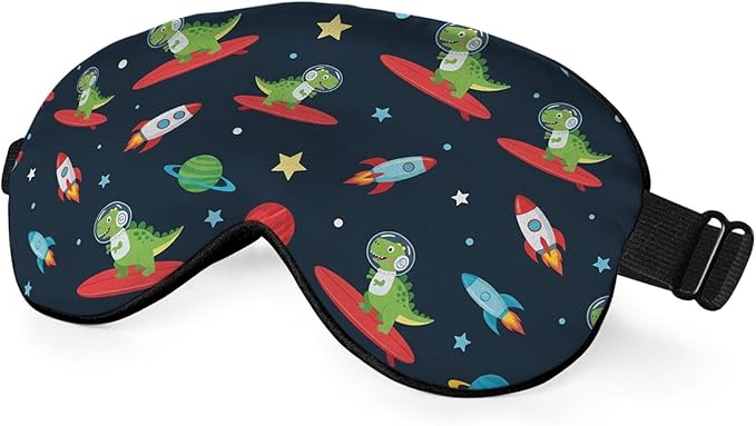 Astronaut Dinosaur Sleep Eye Mask Eye Cover Rex Tyrannosaurus Space Surf Funny Animal Silk Eye Mask for Sleeping with Adjustable Strap for Travel Nap Shift Work Office