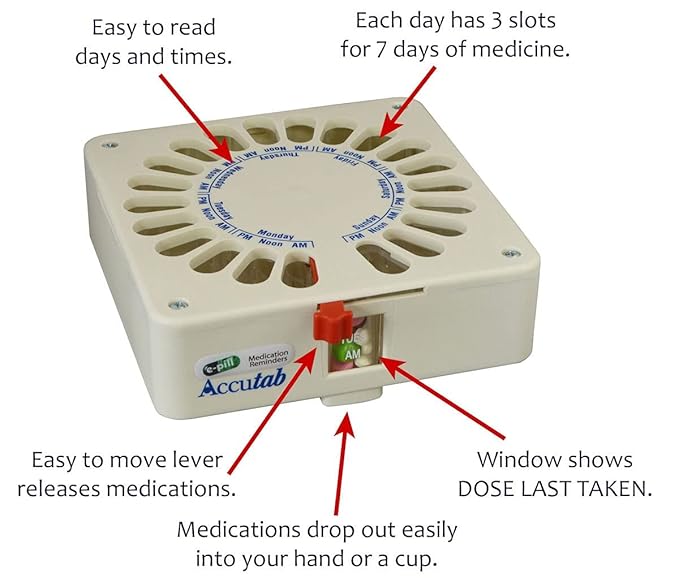 e-Pill Pill Dispenser - Accutab - Weekly - Up to 3 Times Per Day - with Tablet Popper for Blister Packs