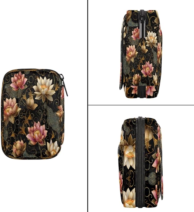 Lotus Ethnic Style Pill Case Everyday Travel, 7 Day Weekly Medicine Pill Box Compact Portable Pills Bottle Organizer with Zipper for Daily Vitamin Medicine Holder Bottle Organizers Bag
