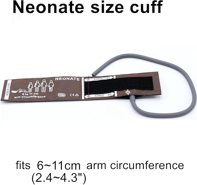 NIBP Cuff with BP12 Connector for Neonate, 6-11 cm Single Tube Reusable PU Brown Replacement Neonatal Blood Pressure Cuff