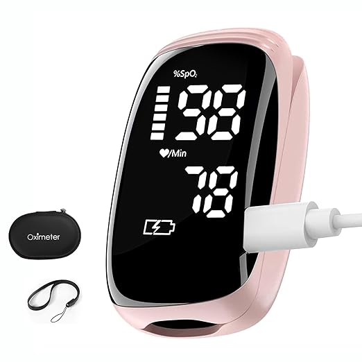 Oximeter, Blood Oxygen Meter, Fingertip Pulse Oximeter, Rechargeable Pulse Oximeter, Accurate Rapid Blood Oximeter SpO2 Reading Outdoor Sports Wide Use (Pink)