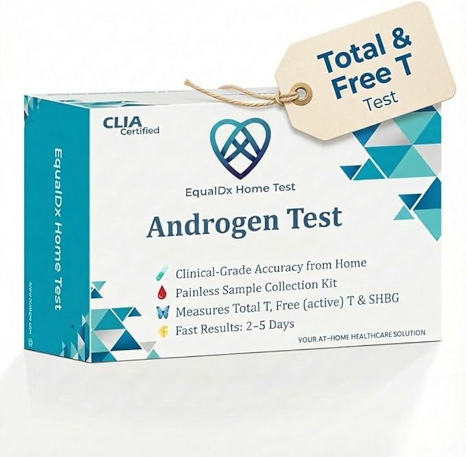 3-in-1 Androgen Test – at-Home Sample Collection Kit | Measure Total T, Free (Active) T & SHBG for Wellness Tracking | CLIA Lab Tested | Painless Collection