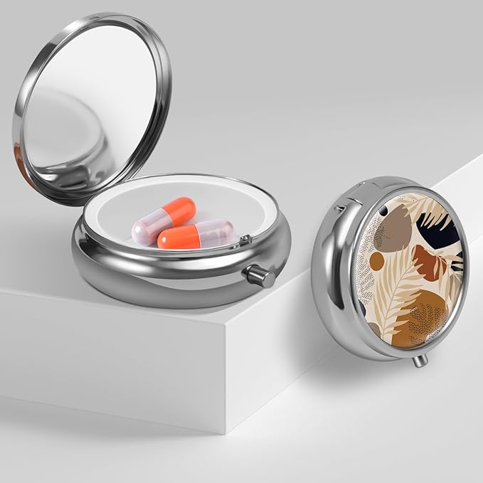 Mini Pill Box, Small Pill Box, Portable Pill Box, Cute Pill Organizer for Vitamins, Medications, Fish Oil and Supplements (Foliage)