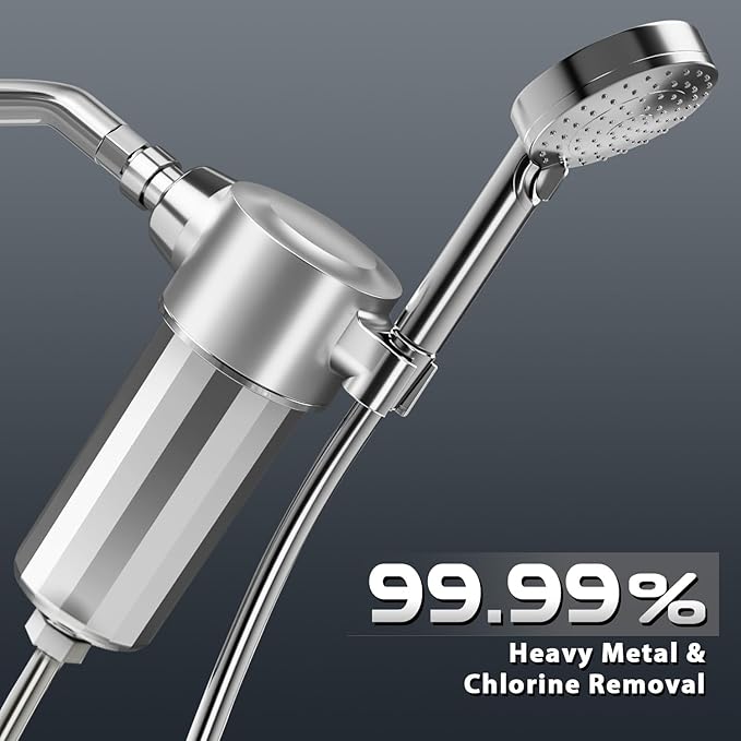 25+Stage Handheld Shower Water Filter with KDF 55 - Advanced Remove Heavy Metals and Chlorine, Leak-Proof Aluminum Design, Suitable for Sensitive Skin and Hair Care