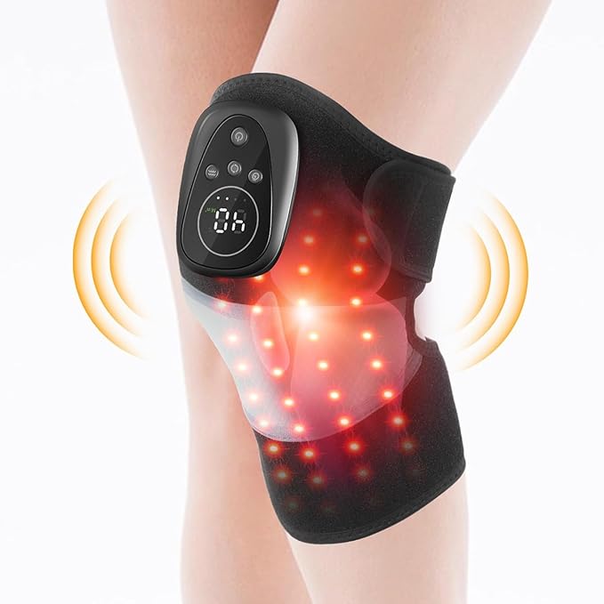Red Light Therapy Knee Massager with Heat for Arthritis Pain Relief, Cordless 3 in 1 Knee Shoulder Elbow Massage Brace Rechargeable for Relaxation & Fatigue Recovery