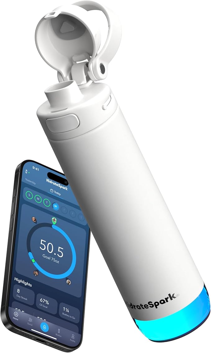 Hidrate Spark PRO 2 21 oz Straw – Smart Hydration Bottle with Clinically Accurate Water Tracking & Extended Battery Life – Syncs with Apple Health, Fitbit, Smart Rings & Watches - White