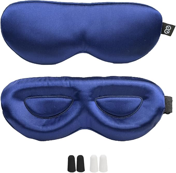 PROMEED 23 Momme Mulberry Silk Sleep Mask - Ultra Soft No-Pressure 3D Contoured Eye Mask with Eye Cups, Adjustable Blackout Sleeping Mask for Women & Men (Navy Blue)