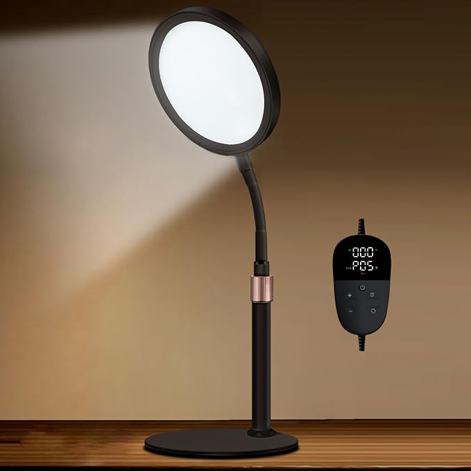 Light Therapy Lamp, UV-Free 10000 Lux Light Therapy Desk Lamp with 360° Gooseneck & 9 Brightness Happy Therapy Light for Lift Mood