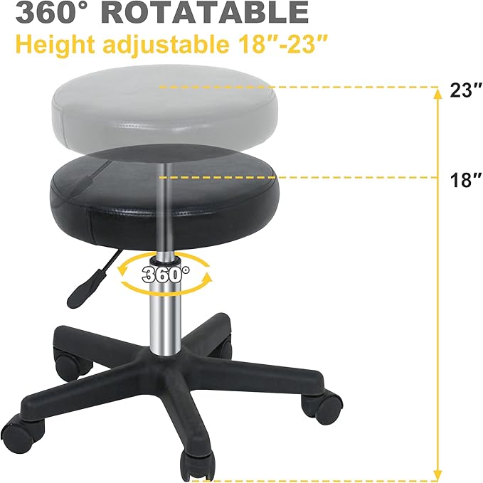 ZENY Adjustable Swivel Stool Chair Hydraulic Rolling Stool for Beauty Salon Massage Spa Medical Tattoo Drafting with PU Leather Cushion(Black - 2 Pack)