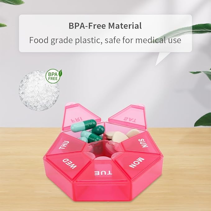 Pill Organizer, 2 Pack Pill Box, Small Pills Case,Medicine Organizers 1 Time a Day, Weekly Medicine Organizer Container, Medicine Holder,Daily Pills Containers for Travel 7 Day(Red)