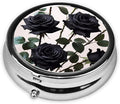 ZhongGuo Gothic Black Roses Printed Pill Organizer,Round Travel Pill Organizer Mini Medicine Pill Box for Purse Iron Plating