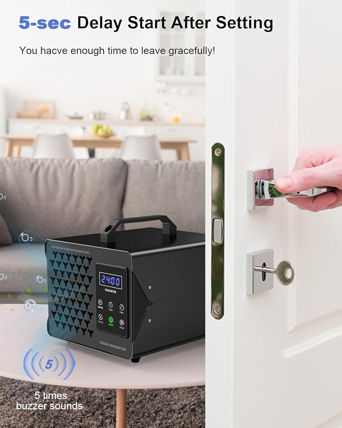 ONAMOR Digital Ozone Generator Odor Eliminator 180,000mg, High Capacity Ozone Machine Odor Removal Up to 8,000 Sq.Ft, Ozone Odor Eliminator, Ionizer Ozonator for Home, Car, Smoke, Pet Room (Black)