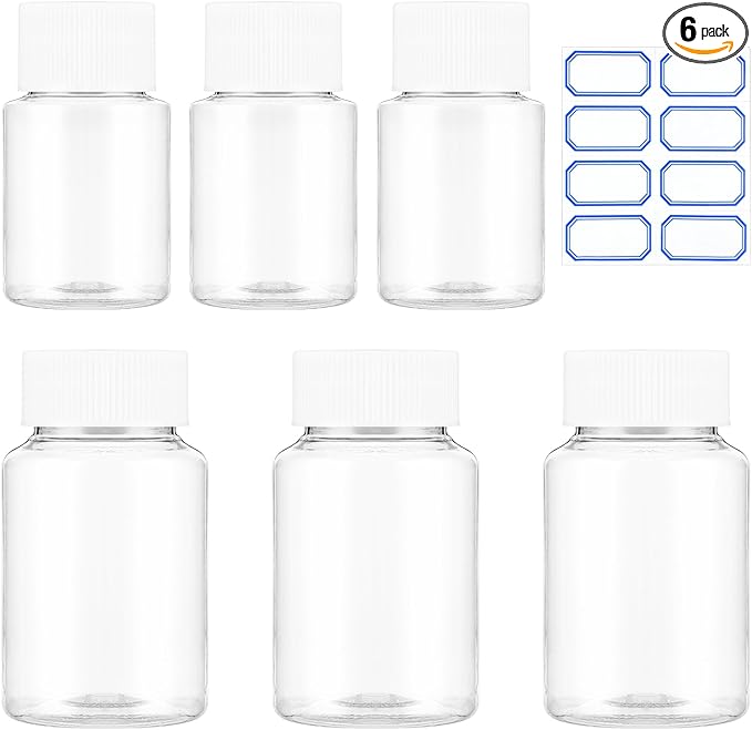 6 Pcs Clear Pill Bottle 150ml/80ml Plastic Medicine Containers Sample Jar with Caps Refillable Tablet Storage Holder Empty Reagent Chemical Organizers Small Travel Pill Cases for Liquid Solid