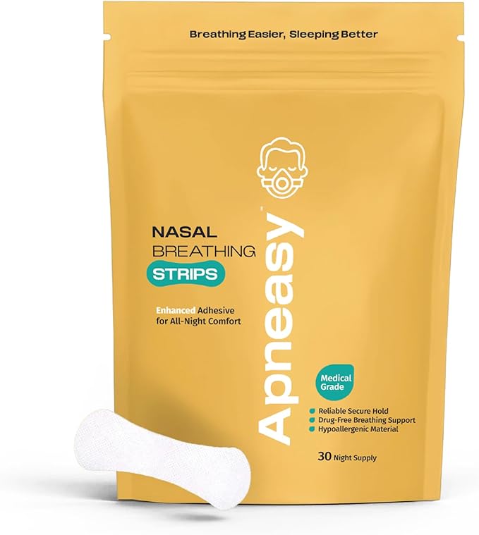 Apneasy® Extra Strength Nasal Breathing Strips for Snoring Relief and Better Sleep - 30 Night Supply - Hypoallergenic Mouth Breathing Solution for CPAP Therapy and Sensitive Skin
