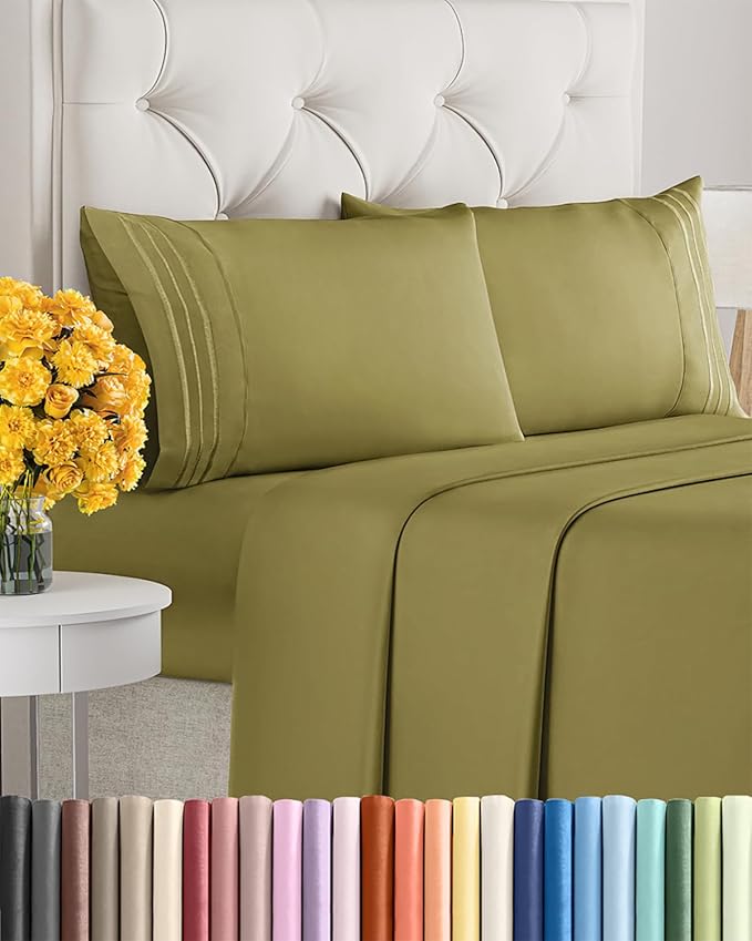 Full Size 4 Piece Sheet Set - Extra Soft, Breathable & Cooling Sheets - Hotel Luxury Durable Bed Sheets for Women & Men - Deep Pockets, Easy-Fit & Wrinkle-Free Sheets - Olive Yellow Oeko-Tex Sheets