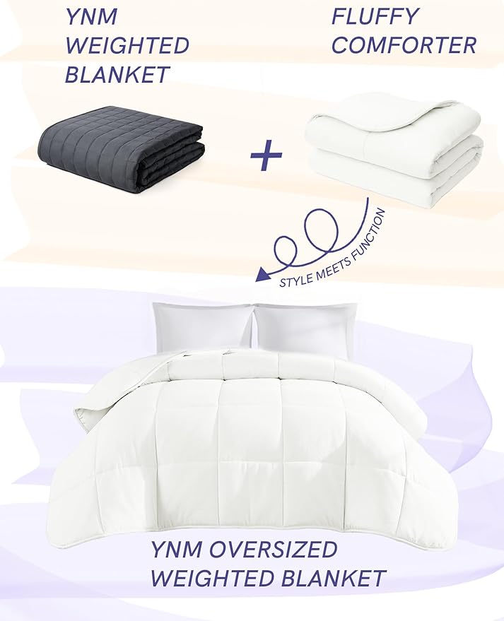YnM Weighted Blanket King/CA King 30lbs, The Heavy Oversized Weighted Comforter, Warm & Fluffy Throw (White, 30lbs, 104" Lx90 W)