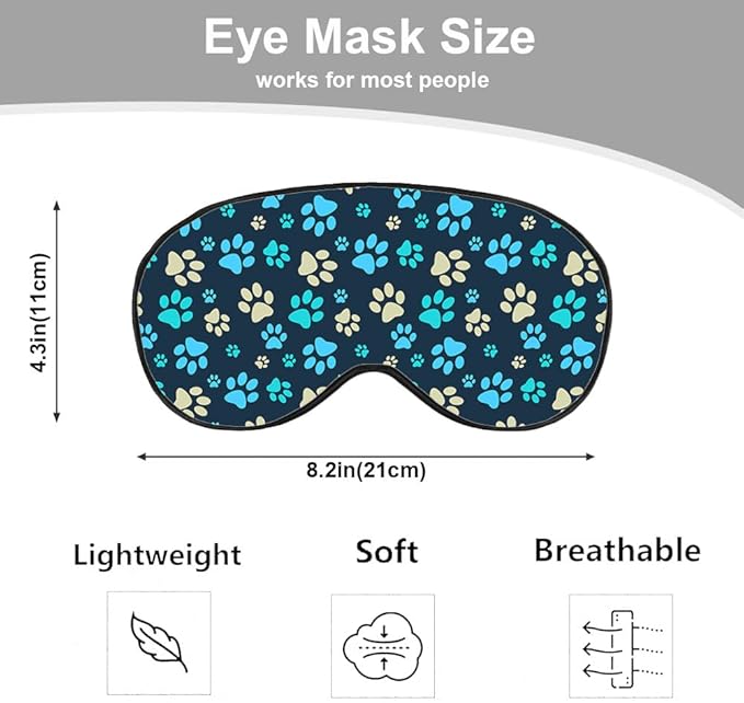 Dog Footprint Sleep Mask Eye Mask Dog Paws Cute Footstep Animal Blue Green Yellow Sleep Mask Light Blocking Adjustable Smooth Soft Eye Masks for Women Deep Rest Travel