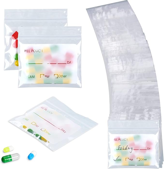 1000 Pcs Pill Bags 3 x 2.75 Inch Pill Pouch Bags Portable Plastic Travel Pill Packets Daily Am Pm Medicine Organizer Storage with Labels for Storing Vitamins Cod Liver Oil Medication