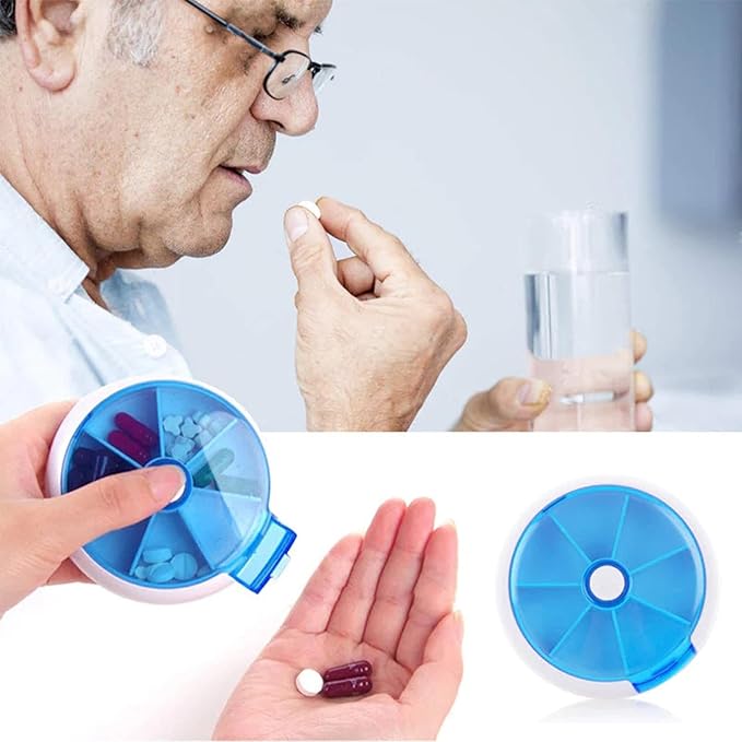 Weekly Pill Box - Safe and Eco-Friendly Weekly Round Pill Box, Round Weekly Pill Storage Box | Pills Storage Tool with 7 Compartments, Weekly Pill Dispenser for Pills Candy, vitaminn, and Other Items