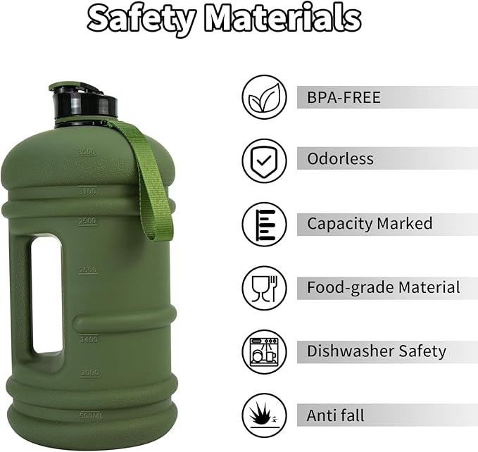 TOOFEEL 1 Gallon Water Bottle,Leakproof,Bpa Free,Dishwasher Safe,128 oz Large Water Jug wiht Handle,Travel & Camping & Sports & Gym Water Bottle For Men and Women - Olive Bottle