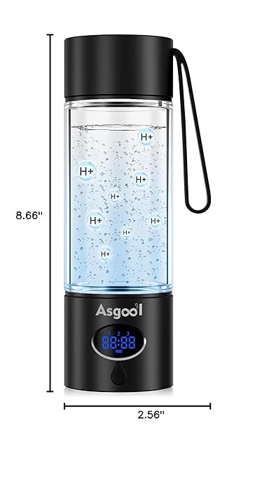 Hydrogen Water Bottle - 5000 PPB in 8 Minutes, Cyclic Mode for 8 Hours, Self Clean, Aluminum & Glass, for Travel Sports Office Home, Gift for Father Mom Family Friends Clients(Black, 12Oz)