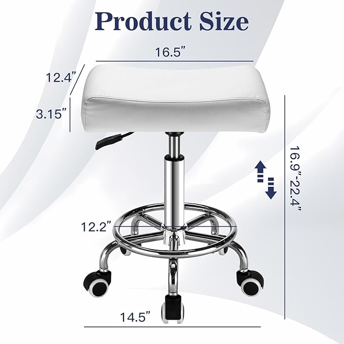 Square Salon Rolling Stool - 300lbs Weight Capacity，Adjustable Swivel Stool with Wheel，Pu Leahter Comfortable Cutting Stools for Salon Tattoo Stylist Massage Perfect for Work SPA (Premium White)