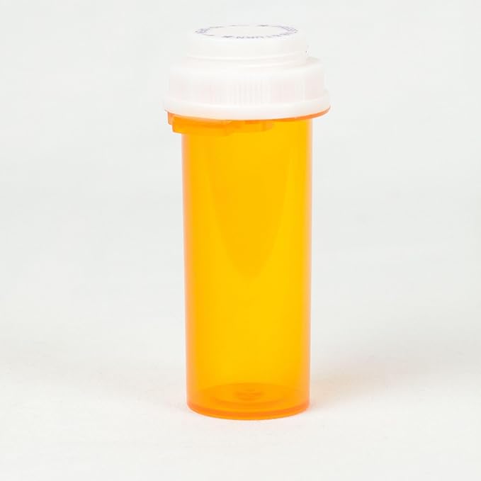 Five Star Supplies Thumb Tab Plastic Pill Bottles - Reversible Cap Easy Open & Child Resistant - Pill Container Prescription Vial - Easy Open/Push N Turn (Amber, 13 DRAM 215 ct.)