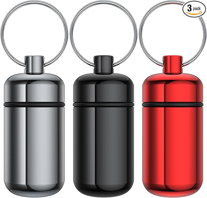3 Pack Small Pill Box, Airtight Aluminum Alloy Pill Organizer Travel Pill Case for Purse Portable Medicine Box Bottle for Medication, Fish Oil, Supplements Storage
