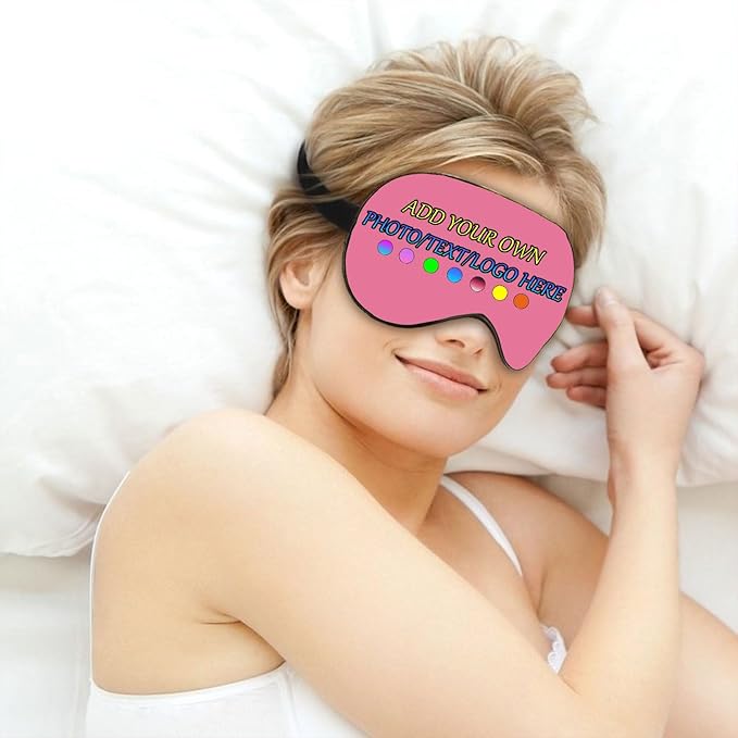 Personalized Eye Mask, Custom Eyeshade Blindfold Add Your Design Image Text Customized Eye Cover with Adjustable Strap for Sleeping Travel Work Naps Blocks Light, Pink
