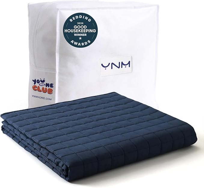 YnM 20lbs Weighted Blanket for Adults, Cotton Heavy Bed Throw Blanket with Cooling Glass Beads for All Season Use, Ideal for One Person of 190lbs (60x80 Inches, Queen Bed, Navy)