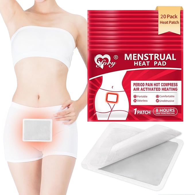 Heat Patches for Menstrual Cramp Relief, Adhesive Heating Patches for Period Cramps, Portable Instant Hot Packs, Travel Size Heat Pads on Cruise- 20 Packs